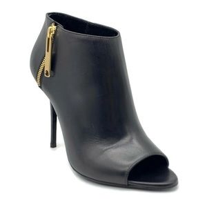BURBERRY Assendon Paneled Leather Peep-Toe Bootie in Black Leather